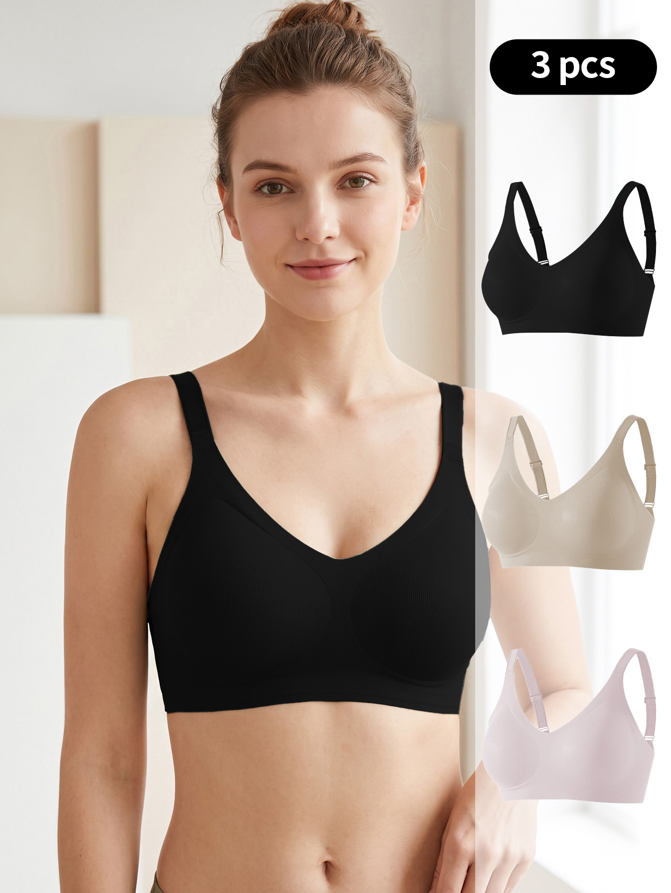 3PCS Set Women Seamless Knit W - Wirefree Bra Comfort ulasan dan harga